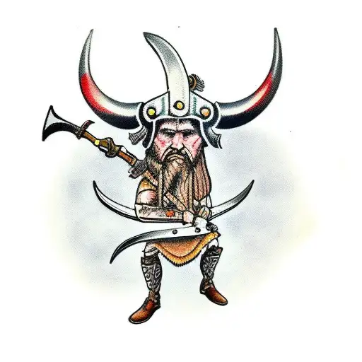viking with axes tattoo design idea