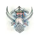 viking with axes tattoo design idea