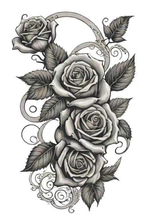 victor and jeremiah name on scroll with roses intertwined tattoo design idea
