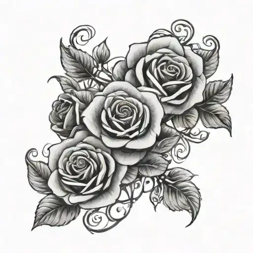 scroll and roses surrounding tattoo design idea