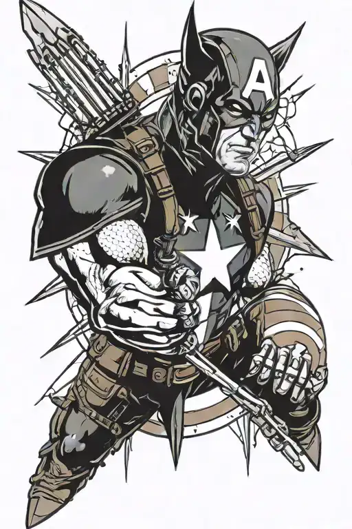 captain america sheild, with wolverine claws extended and deadpool lol  tattoo design idea