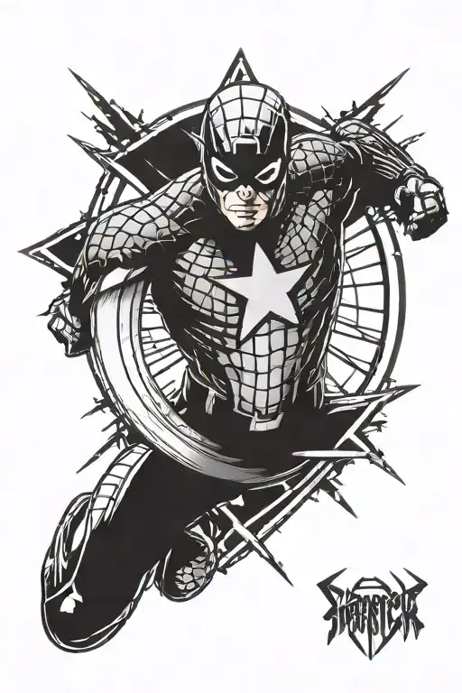 half captain america sheild with half spiderman symbol tattoo design idea