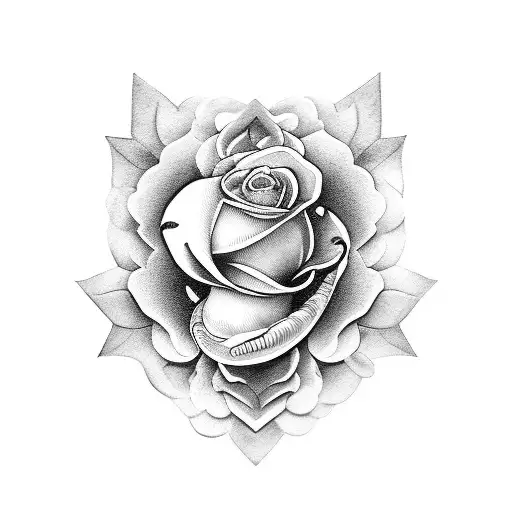 escorpión en blanco y negro 3d con profundidad y gardenia en la pinza tattoo design idea