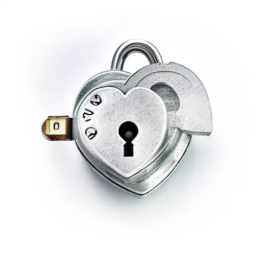 A tiny heart-shaped lock with the name 'Ema' engraved on it tattoo design idea