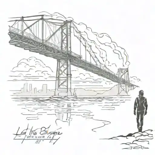 A silhouette of a person walking away from two burning bridges, with the inscription 'Let the bridges that I burn light my way' tattoo design idea