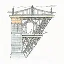 A minimalist design of two burning bridges with the inscription 'Пусть мосты которые я сжигаю освещают мне путь' tattoo design idea