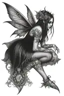 gothic fairy sitting tattoo design idea