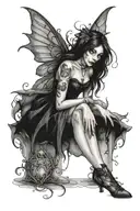 gothic fairy sitting tattoo design idea