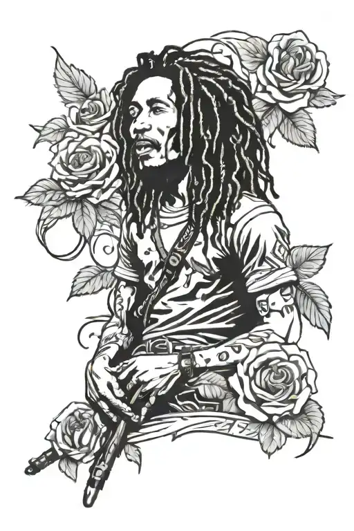 bob marley and roses  tattoo design idea