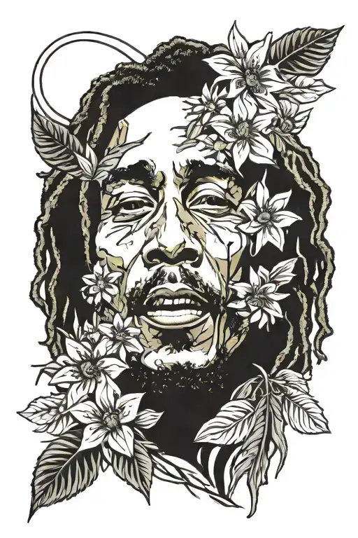 bob marley and flowers tattoo design idea