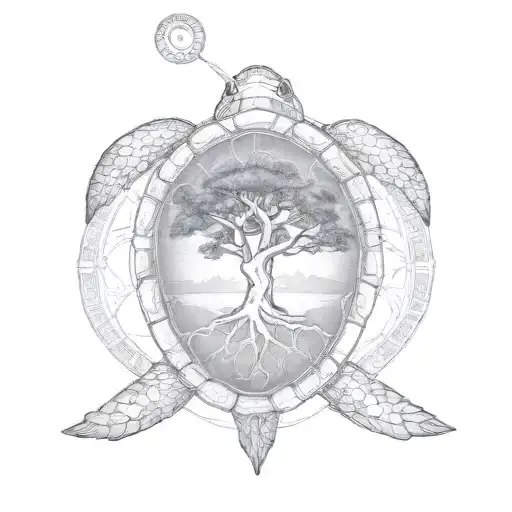 Turtle with tree of life in lightning  tattoo design idea