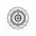 Create a minimalist spine tattoo design featuring the seven chakras aligned vertically. Each chakra should be represente tattoo design idea