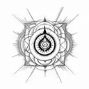 Create a minimalist spine tattoo design featuring the seven chakras aligned vertically. Each chakra should be represente tattoo design idea