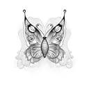 Butterfly wing with Melanie Martinez lyrics incorporated in dotwork style tattoo design idea