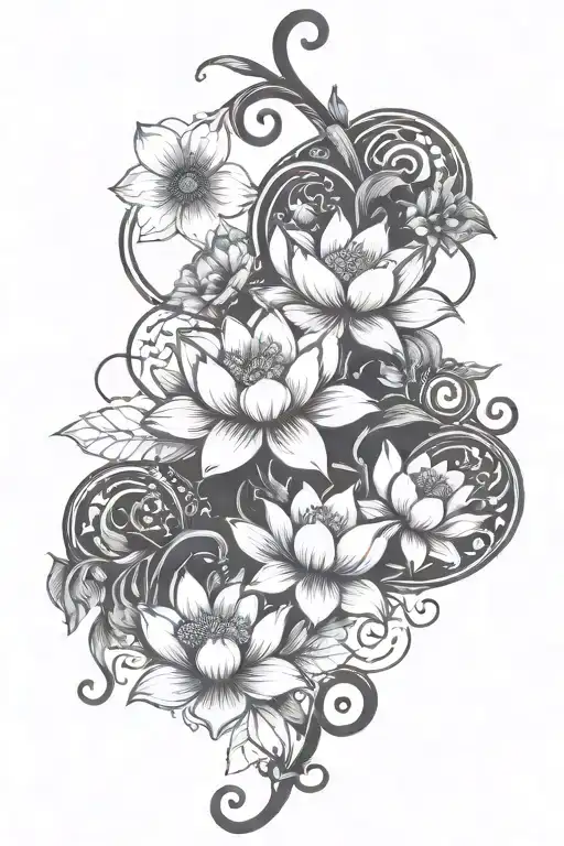 long vine extending from finger to wrist with lotus and lily flowers growing  tattoo design idea