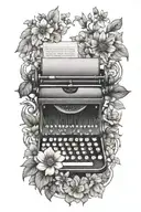 A tattoo of a typewriter surrounded by blooming flowers to symbolize your passion for writing and nature tattoo design idea