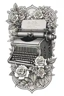 A tattoo of a typewriter surrounded by blooming flowers to symbolize your passion for writing and nature tattoo design idea