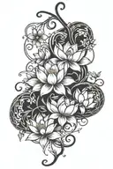 long vine extending from finger to wrist with lotus and lily flowers growing  tattoo design idea