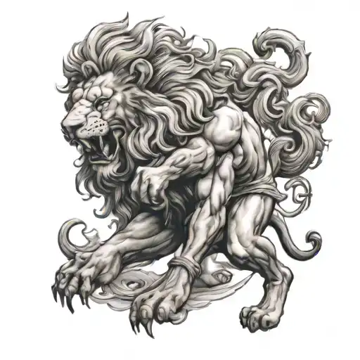 Samson fighting lion tattoo design idea