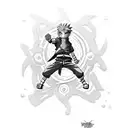 Create a dotwork tattoo featuring characters from Naruto and Hunter x Hunter in an epic battle tattoo design idea