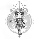 Create a dotwork tattoo featuring characters from Naruto and Hunter x Hunter in an epic battle tattoo design idea