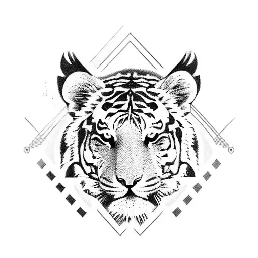 tiger,hummingbird,palm tree tattoo design idea