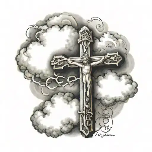 3 crosses and clouds surrounding tattoo design idea