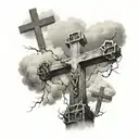 3 crosses and clouds surrounding tattoo design idea