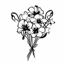 flower bouquet with Lily of the valley, poppies, honeysuckles and paperwhites tattoo design idea