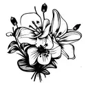 flower bouquet with Lily of the valley, poppies, honeysuckles and paperwhites tattoo design idea