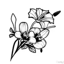 flower bouquet with Lily of the valley, poppies, honeysuckles and paperwhites tattoo design idea