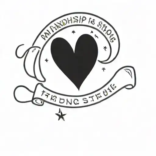 text: "Friendship is strong" on the wrist in space style with Adventure time tattoo design idea