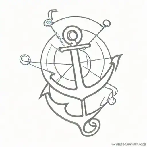 A minimalist design of an anchor with a subtle propeller incorporated into the design, showcasing the client's love for the sea and sailing tattoo design idea
