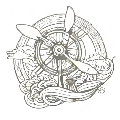 A sketch style tattoo of a propeller with waves around it, representing the client's passion for sailing tattoo design idea