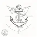 A minimalist design of an anchor with a subtle propeller incorporated into the design, showcasing the client's love for the sea and sailing tattoo design idea
