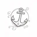 A minimalist design of an anchor with a subtle propeller incorporated into the design, showcasing the client's love for the sea and sailing tattoo design idea