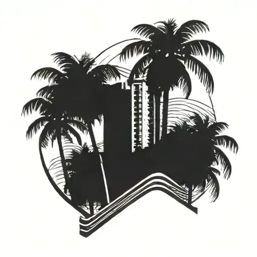 4 bended to the left tall palms in gta vice city style  tattoo design idea