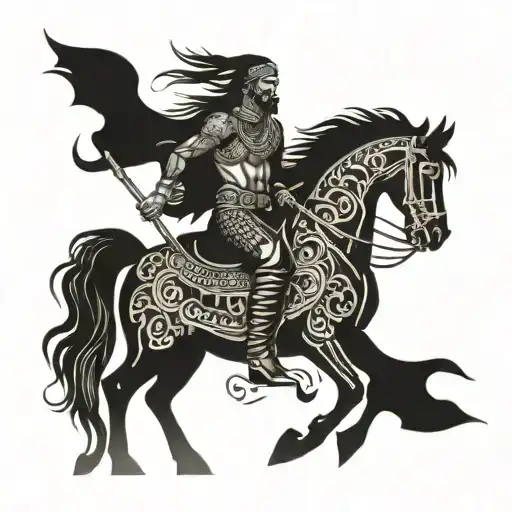 black stallion indian warrior on a horse skulls tattoo design idea