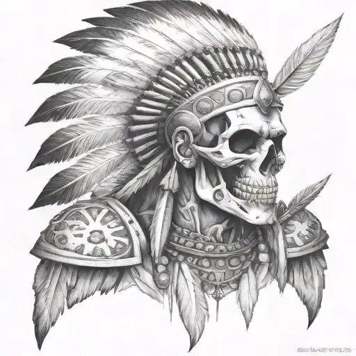 indian warrior skull around him looking at them full body tattoo design idea