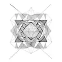 a black geometry representing eternity and ambition and objects and writings embedded in the geometry tattoo design idea