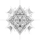 a black geometry representing eternity and ambition and objects and writings embedded in the geometry tattoo design idea