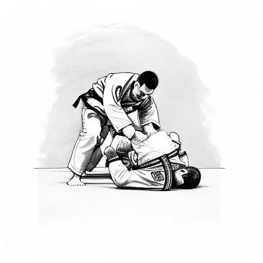 An intricate sketch of a Jiu jitsu practitioner executing a submission hold tattoo design idea