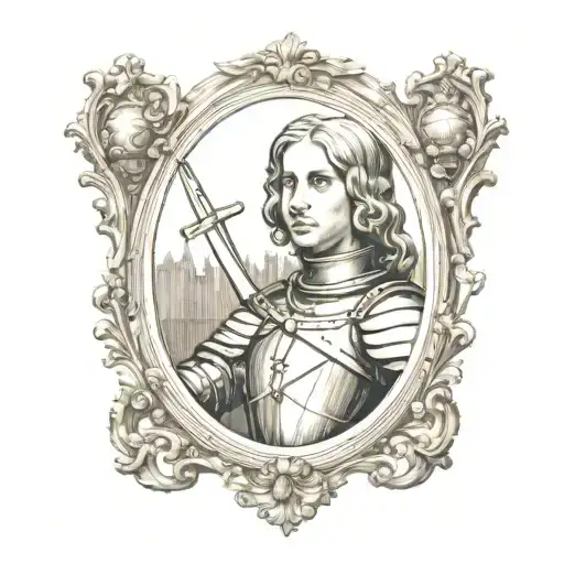 joan de arc  in a baroque frame tattoo design idea