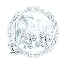 medieval scene in a baroque frame tattoo design idea