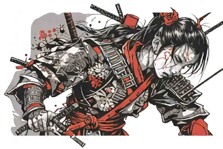 girl samurai warrior tattoo design idea