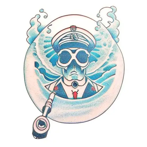 submarine with waves and surfer tattoo design idea