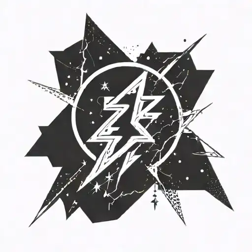 simple line drawing of lightning bolt and stars in astral design tattoo design idea
