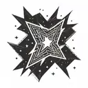 simple line drawing of lightning bolt and stars in astral design tattoo design idea