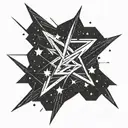 simple line drawing of lightning bolt and stars in astral design tattoo design idea