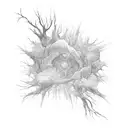 Generate a digital art representation of a tattoo sleeve design combining elements of a mycelium network, various types  tattoo design idea